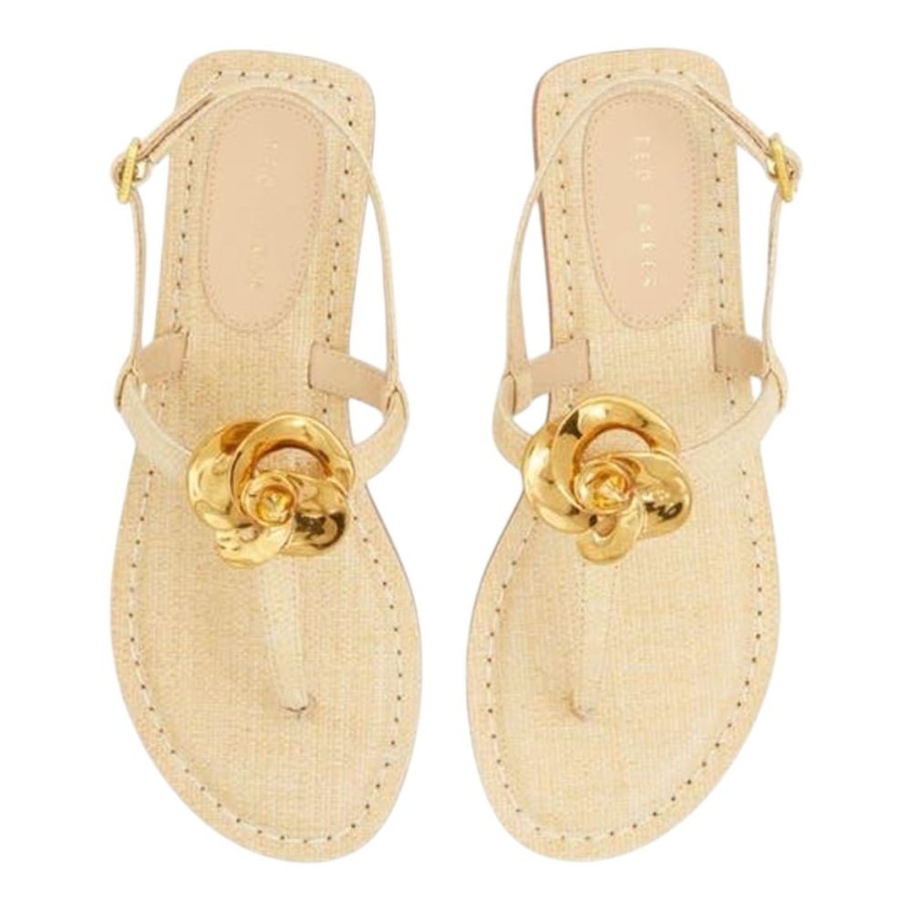 Ted Baker Women’s Harper Rose Beige Raffia Round Toe Buckle Strap Golden sz 8